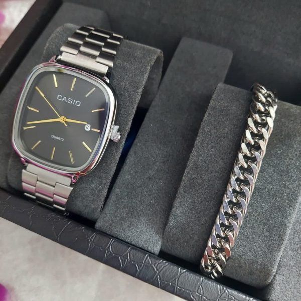 ساعت مردانه کاسیو Casio نقره ای همراه دستبند